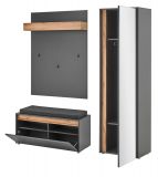 Garderobe Set 4-teilig Center in grau matt und Wotan Eiche Garderobenkombination 170 x 200 cm