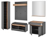 Garderobe Set 6-teilig Center in grau matt und Wotan Eiche Garderobenkombination 260 x 200 cm