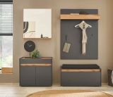Garderobe Set 5-teilig Center in grau matt und Wotan Eiche Garderobenkombination 190 x 200 cm