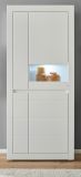 Vitrine Derby in wei� matt und Evoke Eiche Vitrinenschrank 85 x 198 cm, Soft-Close-Funktion