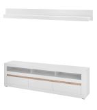 TV-Lowboard und Wandboard Derby in wei� matt und Evoke Eiche, Set 2-teilig 217 cm, Soft-Close-Funktion