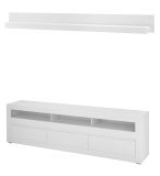Wohnwand Derby in wei� matt und Evoke Eiche Wohnkombination 3-teilig, Soft-Close-Funktion