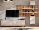 Wohnwand Laelia in Sand matt und Artisan Eiche 280 cm Schrankwand inklusive LED Beleuchtung, Push-to-Open