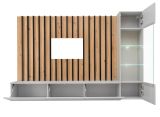 Wohnwand Pearl in grau und Artisan Eiche Schrankwand 220 cm inklusive LED Beleuchtung, Push-to-Open