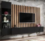 Wohnwand Pearl in schwarz und Artisan Eiche Schrankwand 220 cm inklusive LED Beleuchtung, Push-to-Open