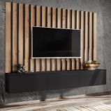 TV-Lowboard Set Pearl in schwarz und Artisan Eiche TV Unterteil mit Akustikpaneele 180 cm, Push-to-Open