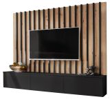 TV-Lowboard Set Pearl in schwarz und Artisan Eiche TV Unterteil mit Akustikpaneele 180 cm, Push-to-Open