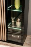 Wohnwand Morgan in schwarz und Jackson Eiche Schrankwand mit 3D-Lamellen inkl. LED