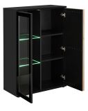 Wohnwand Morgan in schwarz und Jackson Eiche Schrankwand mit 3D-Lamellen inkl. LED