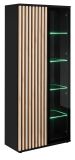 Vitrine Morgan in schwarz und Jackson Eiche Vitrinenschrank mit 3D-Lamellen inkl. LED
