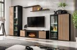 Wandboard Morgan in schwarz und Jackson Eiche Wandregal mit 3D-Lamellen 162 cm