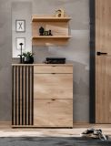 Schuhschrank Collin in Jackson Eiche und schwarz Schuhkipper mit 3-D Lamellen 90 cm