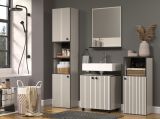 Badezimmer Kommode Feliz in Kaschmir Grau mit Leistenoptik, Badschrank 40 x 95 cm