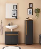 Badezimmer Midischrank Center in grau matt und Wotan Eiche Badm�bel Kommode 34 x 114 cm