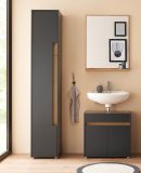 Badezimmer Hochschrank Center in grau matt und Wotan Eiche Badschrank 34 x 200 cm