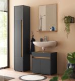 Badm�bel Set 3-teilig Center in grau matt und Wotan Eiche Badkombination 114 cm