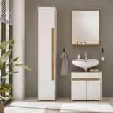 Badezimmer Hochschrank Center in wei� und Wotan Eiche Badschrank 34 x 200 cm