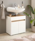 Waschbeckenunterschrank Center in wei� und Wotan Eiche Badezimmer Unterschrank 60 cm