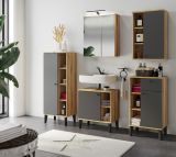 Badezimmer Midischrank Torsby in grau und Evoke Eiche Badm�bel Kommode 51 x 128 cm