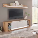 TV-Lowboard Rivian in wei� matt und Evoke Eiche TV Unterteil in Komforth�he XL-Board 198 x 61 cm