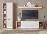 Wohnwand Rivian in wei� matt und Evoke Eiche Wohnkombination Set 3-teilig 298 cm