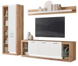 Wohnwand Rivian in wei� matt und Evoke Eiche Wohnkombination Set 3-teilig 298 cm