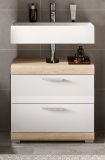 Badezimmer Waschbeckenunterschrank Mambo in wei� Hochglanz und Sonoma Eiche Badschrank 60 cm
