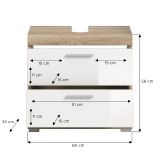 Badezimmer Waschbeckenunterschrank Mambo in wei� Hochglanz und Sonoma Eiche Badschrank 60 cm