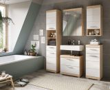 Badezimmer Waschbeckenunterschrank Mambo in wei� Hochglanz und Sonoma Eiche Badschrank 60 cm