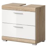 Badezimmer Waschbeckenunterschrank Mambo in wei� Hochglanz und Sonoma Eiche Badschrank 60 cm