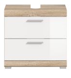 Badezimmer Waschbeckenunterschrank Mambo in wei� Hochglanz und Sonoma Eiche Badschrank 60 cm