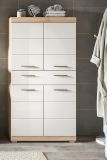 Badezimmer Midischrank Mambo in wei� Hochglanz und Sonoma Eiche Badschrank 74 x 141 cm