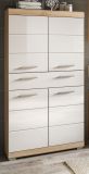 Badezimmer Midischrank Mambo in wei� Hochglanz und Sonoma Eiche Badschrank 74 x 141 cm