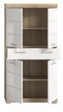 Badezimmer Midischrank Mambo in wei� Hochglanz und Sonoma Eiche Badschrank 74 x 141 cm