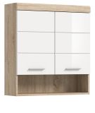 Badezimmer H�ngeschrank Mambo in wei� Hochglanz und Sonoma Eiche Badschrank h�ngend 74 x 79 cm
