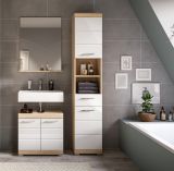 Badm�bel Set 3-teilig Mambo in wei� Hochglanz und Sonoma Eiche Badkombination 112 x 191 cm