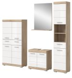 Badm�bel Set 4-teilig Mambo in wei� Hochglanz und Sonoma Eiche Badkombination 186 x 191 cm