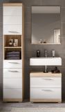 Badm�bel Set 3-teilig Mambo in wei� Hochglanz und Sonoma Eiche Badkombination 112 x 191 cm