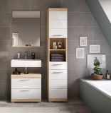 Badm�bel Set 3-teilig Mambo in wei� Hochglanz und Sonoma Eiche Badkombination 112 x 191 cm