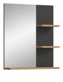 Badezimmer Spiegel Cooper in Artisan Eiche und grau Badspiegel mit Ablage 63 x 73 cm