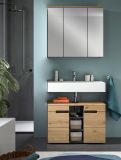 Badezimmer Spiegelschrank Cooper in Artisan Eiche und grau Badschrank 3-t�rig 80 cm, Soft-Close