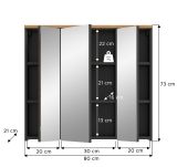 Badezimmer Spiegelschrank Cooper in Artisan Eiche und grau Badschrank 3-t�rig 80 cm, Soft-Close