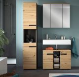 Badezimmer Hochschrank Cooper in Artisan Eiche und grau Badschrank 38 x 193 cm, Soft-Close