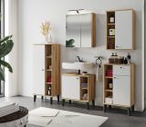 Badezimmer Midischrank Torsby in wei� und Evoke Eiche Badm�bel Kommode 51 x 128 cm