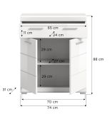 Badezimmer Kommode Shawn in wei� Hochglanz Badschrank 74 x 88 cm