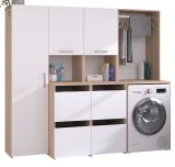 Waschmaschinenschrank Laundry in wei� und Jackson Eiche Set 3-teilig 204 x 184 cm