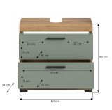 Waschbeckenunterschrank Shawn in Salbei und Artisan Eiche Badezimmer Unterschrank 60 cm