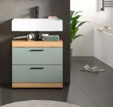 Waschbeckenunterschrank Shawn in Salbei und Artisan Eiche Badezimmer Unterschrank 60 cm