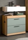 Waschbeckenunterschrank Shawn in Salbei und Artisan Eiche Badezimmer Unterschrank 60 cm
