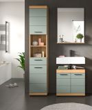 Badezimmer Hochschrank Shawn in Salbei und Artisan Eiche Badschrank 37 x 191 cm